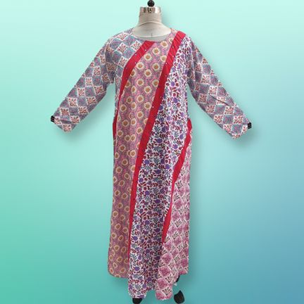 L/XL Nury Multi Printed Cotton Dress 56" Long Jalabiya