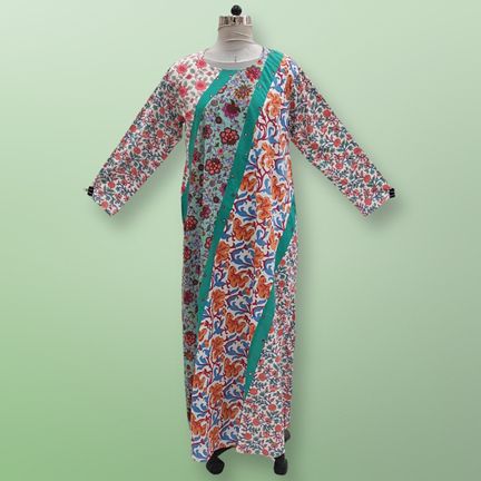 L/XL Nury Multi Printed Cotton Dress 56" Long Jalabiya
