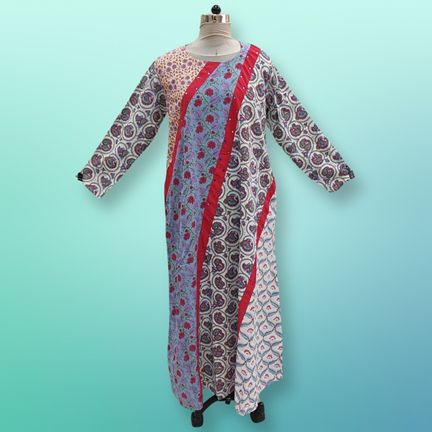 L/XL Nury Multi Printed Cotton Dress 56" Long Jalabiya