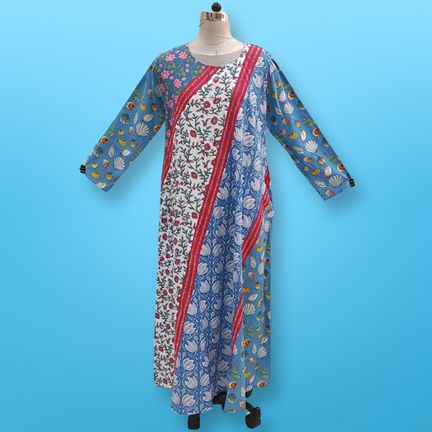 L/XL Nury Crystal Multi Printed Cotton Dress 56" Long Jalabiya