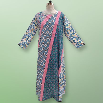 L/XL Nury Crystal Multi Printed Cotton Dress 56" Long Jalabiya