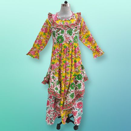 2XL/3XL Jalila Printed Cotton Dress 57" Long Jalabiya