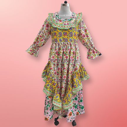 L/XL Jalila Printed Cotton Dress 57" Long Jalabiya