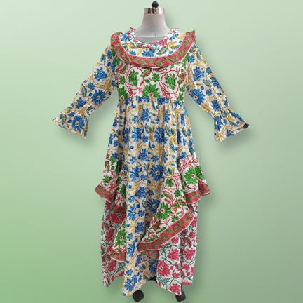 L/XL Jalila Printed Cotton Dress 57" Long Jalabiya