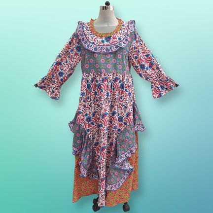 XS/S Jalila Printed Cotton Dress 54" Long Jalabiya