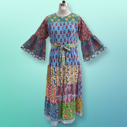 L/XL Petal Printed Cotton Dress 57" Long Jalabiya