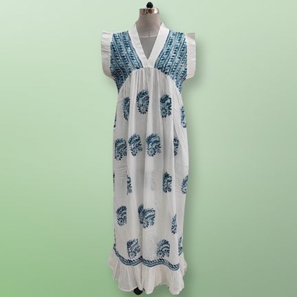 2XL/3XL Amani Embroidery Cotton Dress 57" Short Sleeves Jalabiya