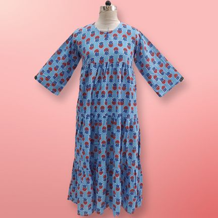 10-11 Year Layla  Printed Cotton Girls Dress 46" Long Jalabiya