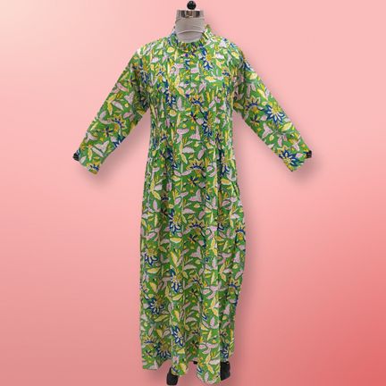 S/M Asra Printed Cotton Dress 57" Long Jalabiya