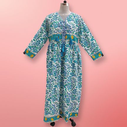 X/S Beach Printed Cotton Dress 57" Long Jalabiya