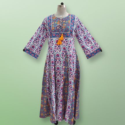 L/XL Anaya Printed Cotton Dress 57"Long Jalabiya