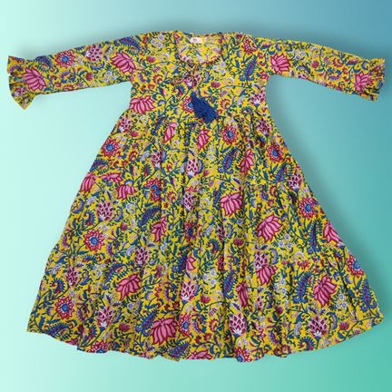 4-5 Year Razia Printed Cotton Girls Dress 34" Long Jalabiya