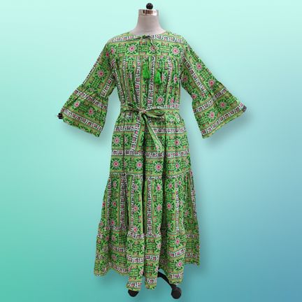 2XL/3XL Abiya Printed Cotton Dress 57" Long Jalabiya