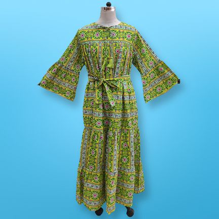 L/XL Abiya Printed Cotton Dress 57" Long Jalabiya