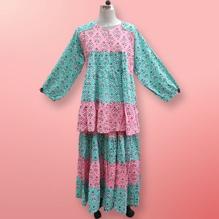 2XL/3XL Jarif Printed Cotton Top and Skirts Pcs Set