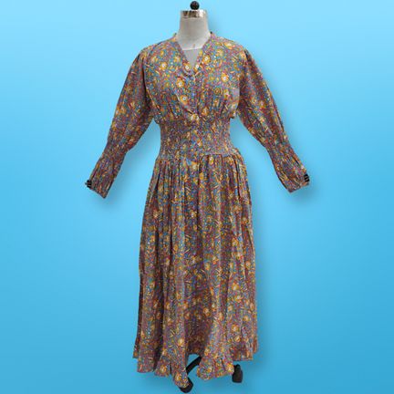 S/M  Yuasa Printed Cotton Dress 57" Long Jalabiya