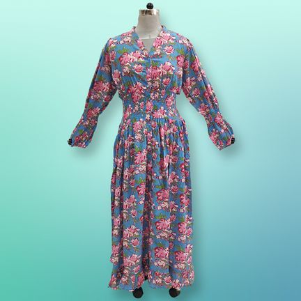 S/M  Yuasa Printed Cotton Dress 57" Long Jalabiya