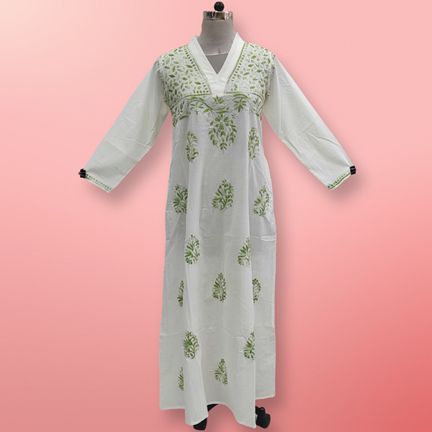 S/M Teena Embroidery Printed Cotton Dress 60" Long Jalabiya
