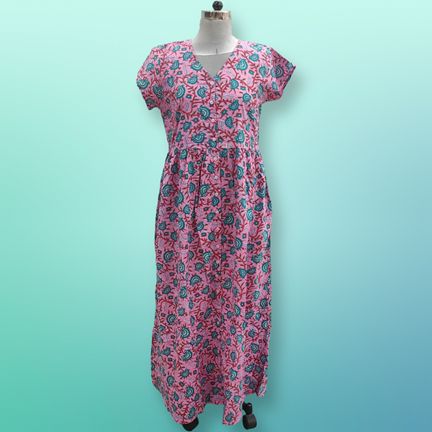 S/M Precious Printed Cotton Jalabiya Dress 57" Long