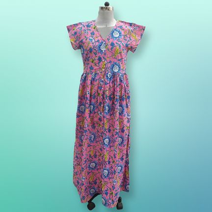 S/M Precious Printed Cotton Jalabiya Dress 57" Long