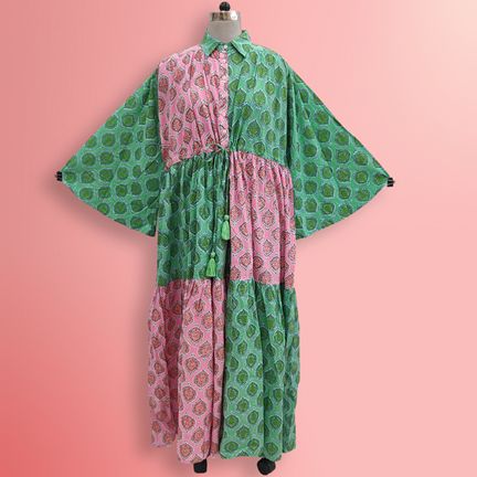 S/M Fatim Multi Printed Cotton Dress 57" Long Jalabiya