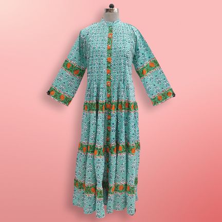 S/M Jada Printed Cotton Dress 57" Long Jalabiya