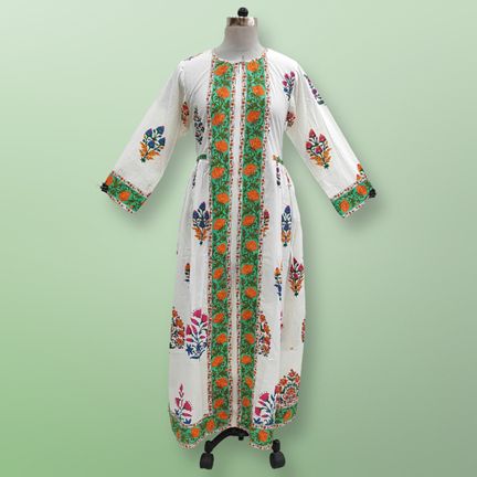 L/XL Bhopali Printed Cotton Dress 57" Long Jalabiya