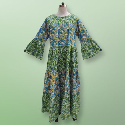 S/M Moon Printed Cotton Dress 57" Long Jalabiya