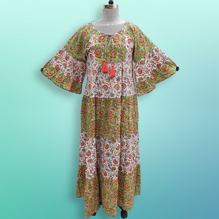 S/M Gaby Multi Printed Cotton Dress 57" Long Jalabiya