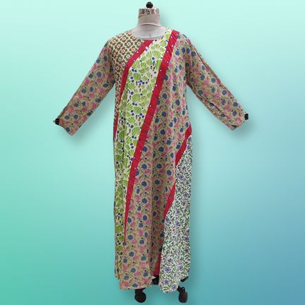 L/XL Nury Multi Printed Cotton Dress 56" Long Jalabiya