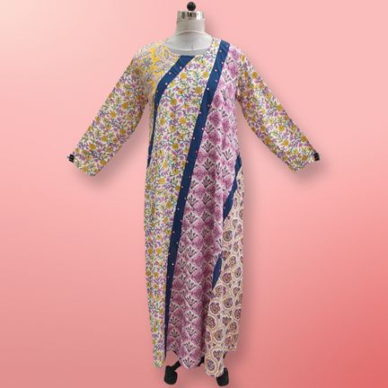 S/M Nury Multi Printed Cotton Dress 56" Long Jalabiya
