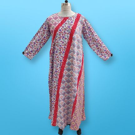 L/XL Nury Multi Printed Cotton Dress 56" Long Jalabiya