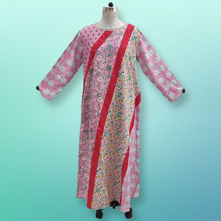 2XL/3XL Nury Multi Printed Cotton Dress 56" Long Jalabiya
