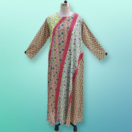 L/XL Nury Crystal Multi Printed Cotton Dress 56" Long Jalabiya