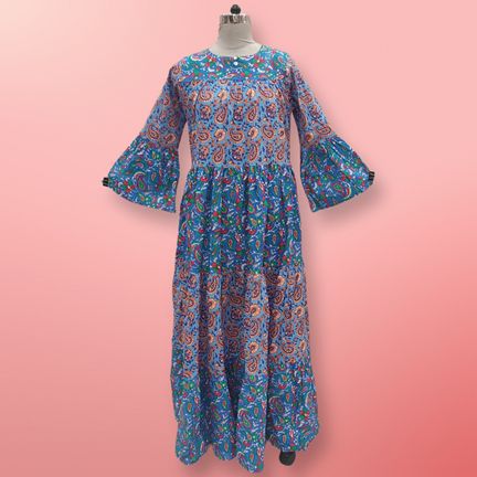 XS/S Moon Printed Cotton Dress 54" Long Jalabiya