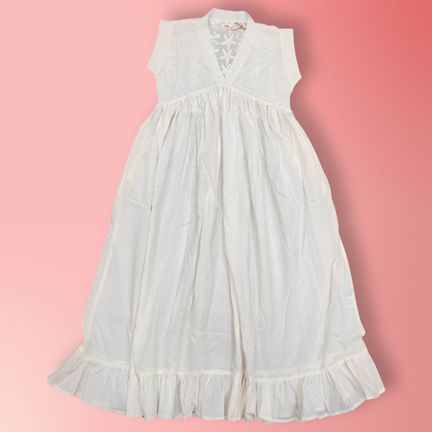 12-13 Year Amani White Embroidery Cotton Girls Dress 49" Short Sleeves Jalabiya