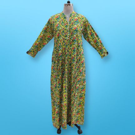 S/M Delbar Printed Cotton Dress 57'' Long Jalabiya