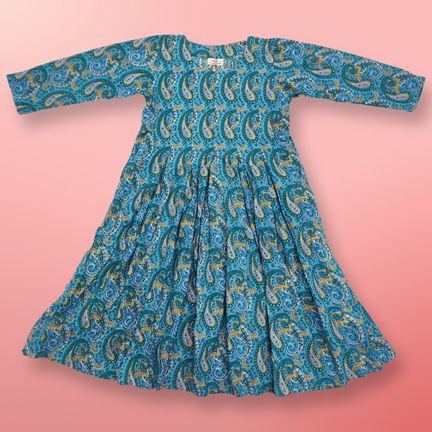 8-9 Year Ruby Printed Cotton Girls Dress 42" Short Sleeves Jalabiya