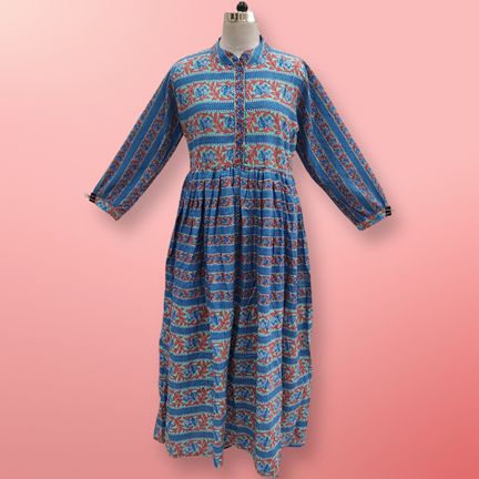 L/XL Special Printed Cotton Dress 57" Long Sleeves Jalabiya