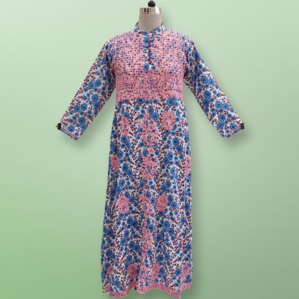 L/XL Sofi Embroidery Printed Cotton Dress 57" Long Jalabiya