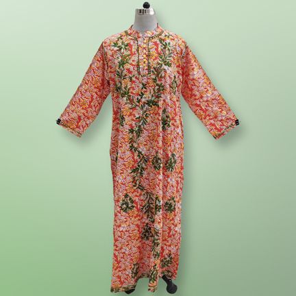 S/M Sofi Embroidery Printed Cotton Dress 57" Long Jalabiya