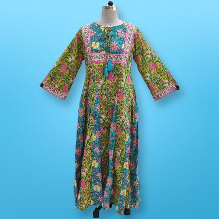 L/XL Anaya Printed Cotton Dress 57"Long Jalabiya