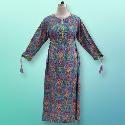 L/XL Jasmine Printed Cotton  Dress 57"Long Jalabiya
