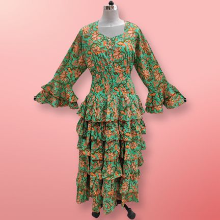 2XL/3XL Jawaria Printed Cotton Dress 57" Long Jalabiya