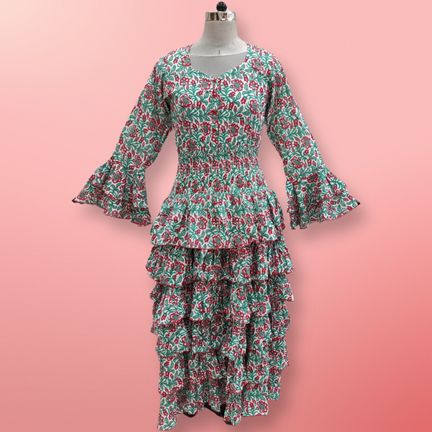 L/XL Jawaria Printed Cotton Dress 57" Long Jalabiya