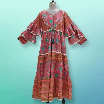L/XL Adeeba Printed Cotton Dress 57" Long Jalabiya