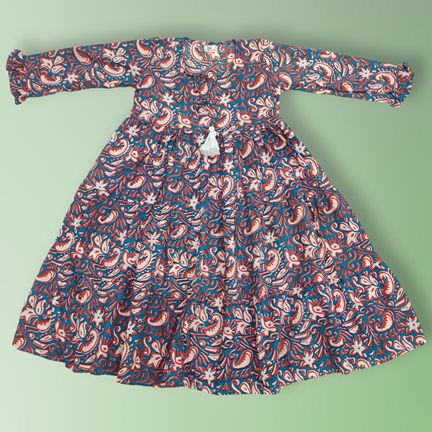 4-5 Year Razia Printed Cotton Girls Dress 34" Long Jalabiya