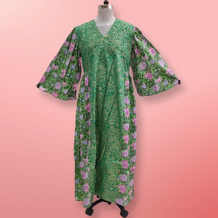 L/XL Zaheera Printed Cotton Dress 57'' Long Jalabiya