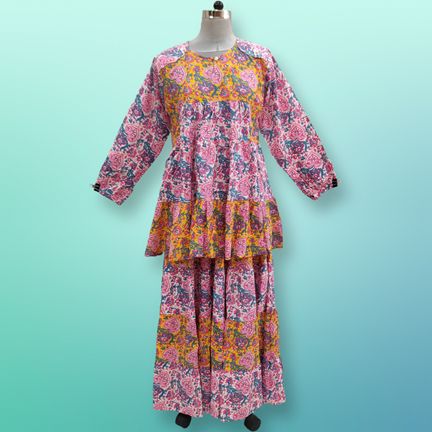 L/XL Jarif Printed Cotton Top and Skirts Pcs Set