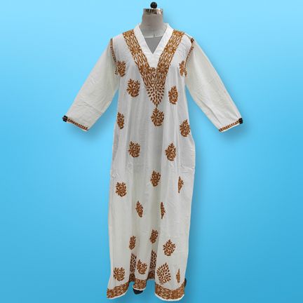S/M Teena Embroidery Printed Cotton Dress 60" Long Jalabiya